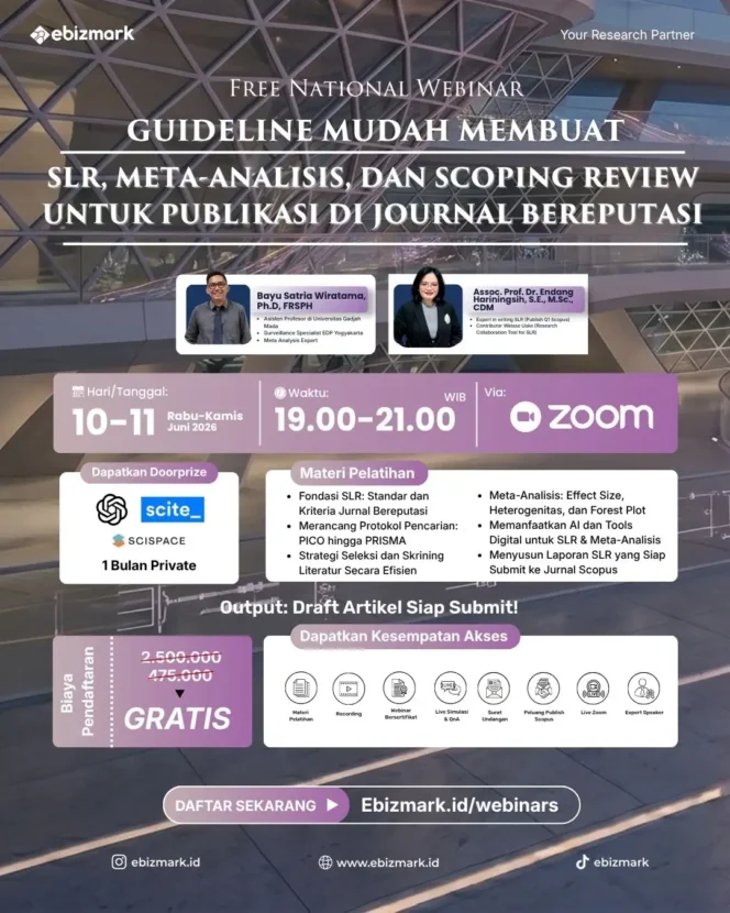 
					Guideline Mudah Membuat Meta Analysis, Systematic Literature Review (SLR), dan Scoping Review untuk Publikasi di Journal Bereputasi